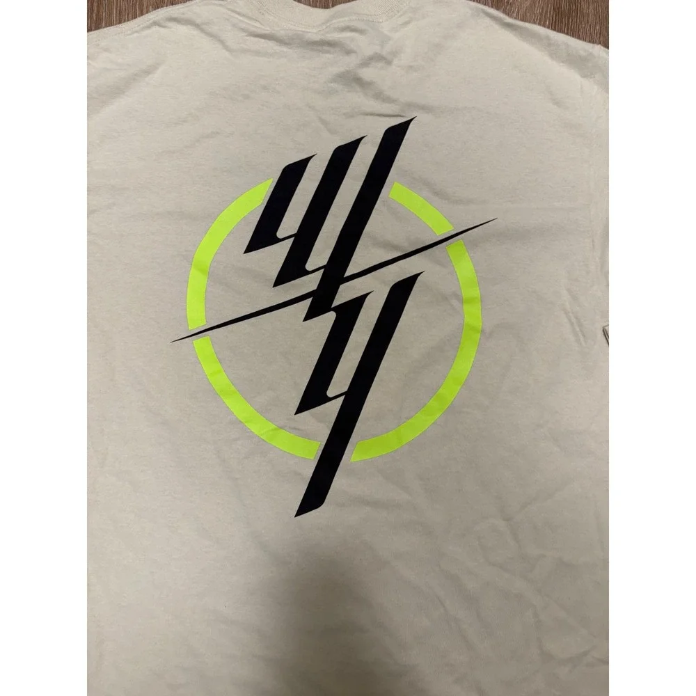 The Thread Shop Mens Tour Graphic Long Sleeve T-Shirt Beige Neon Green Large